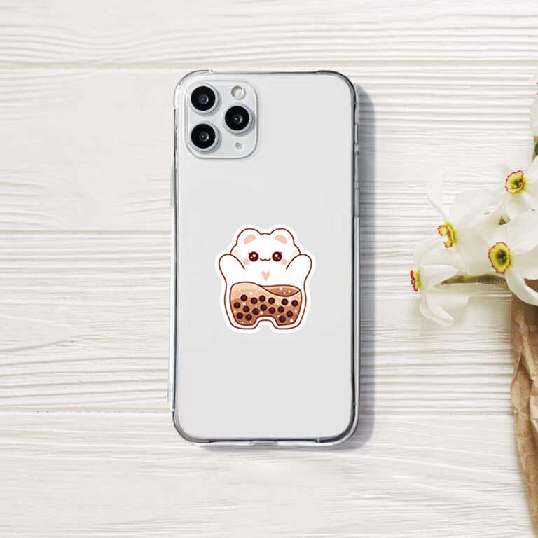 Boba Cat Sticker on Device