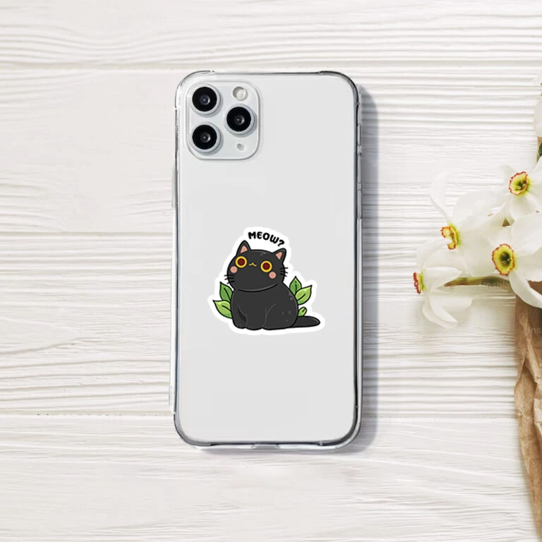 Cute Black Cat Sticker on Device