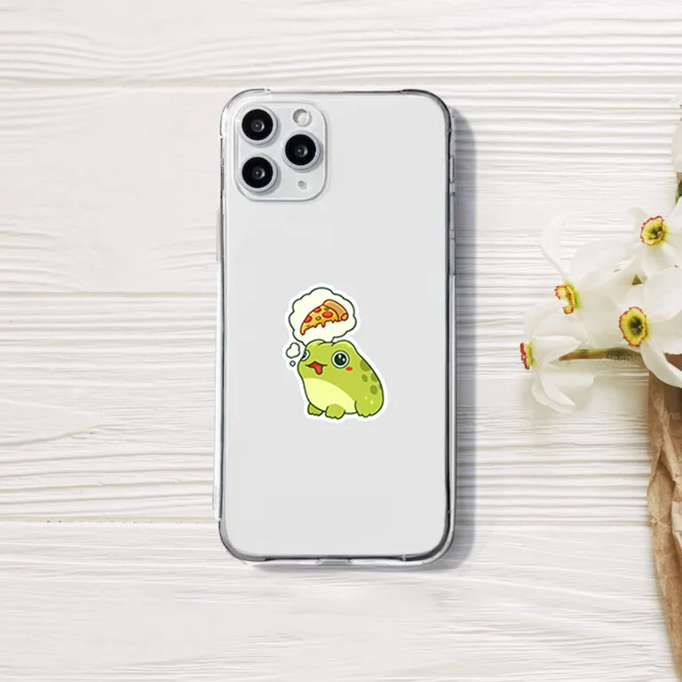 Cute Frog Pizza Sticker on Device