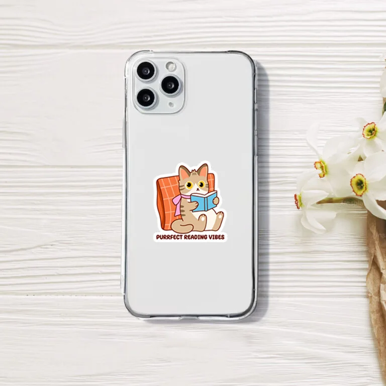 Purrfect Reading Vibes Sticker on Device